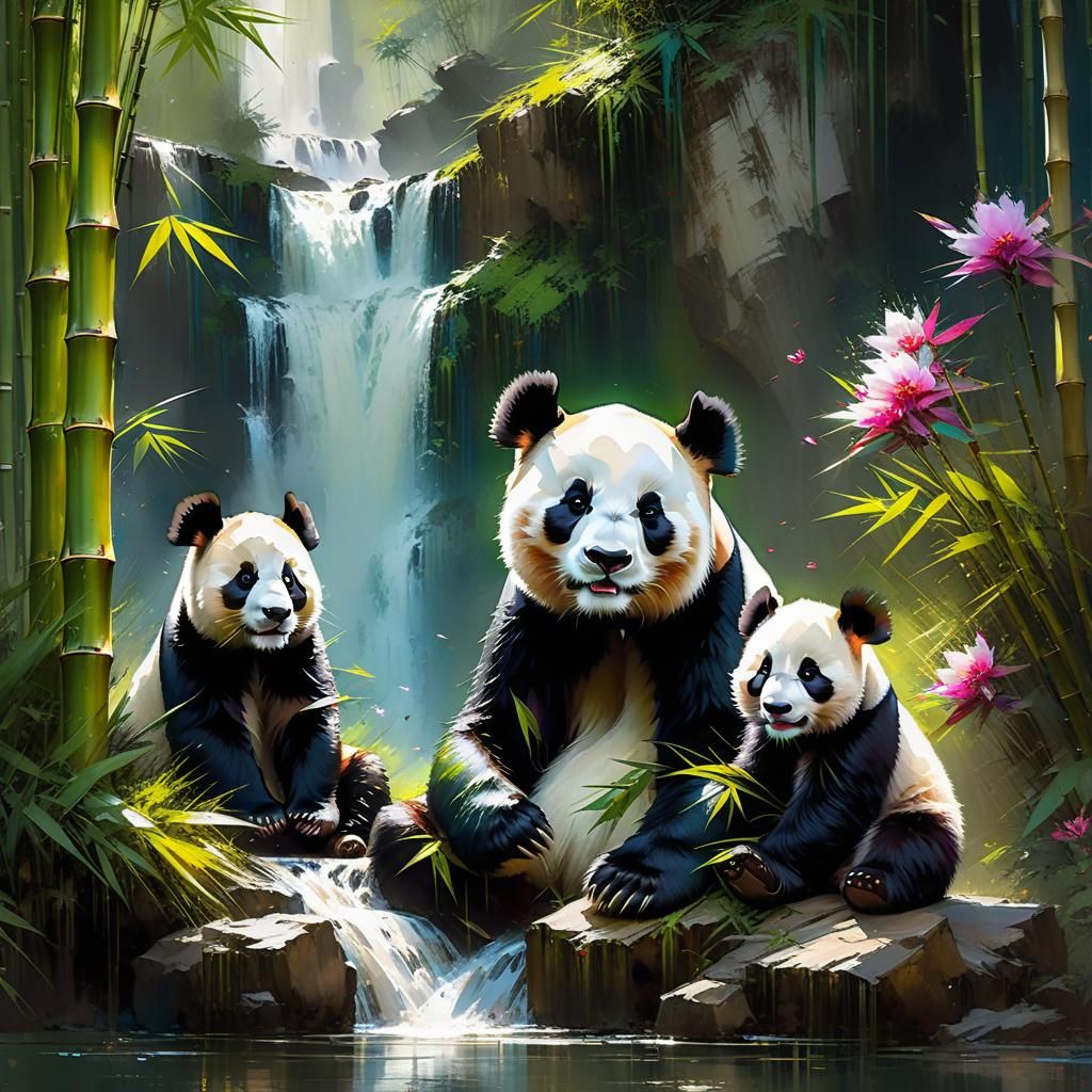 Mother Panda with Cubs  by @Superbear
