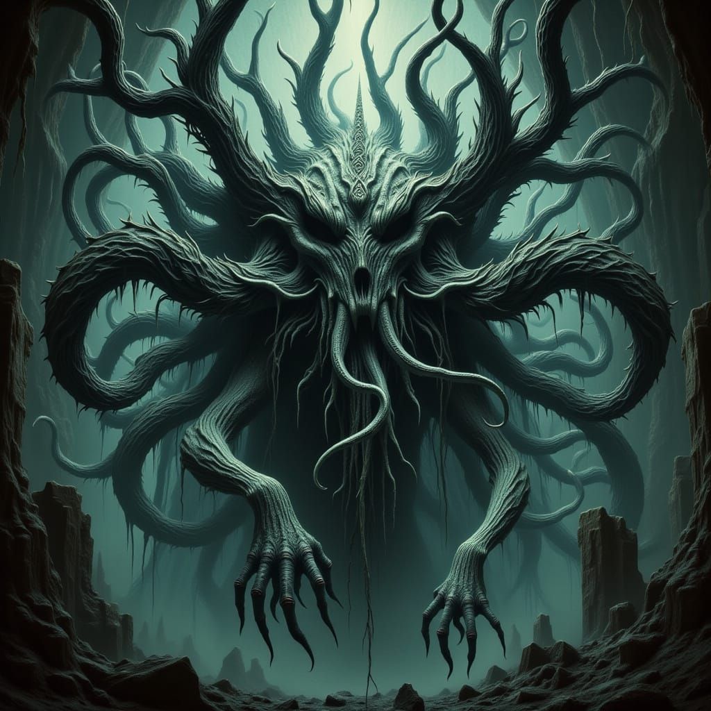 Underwater Lovecraftian Creature in Surreal Horror Style