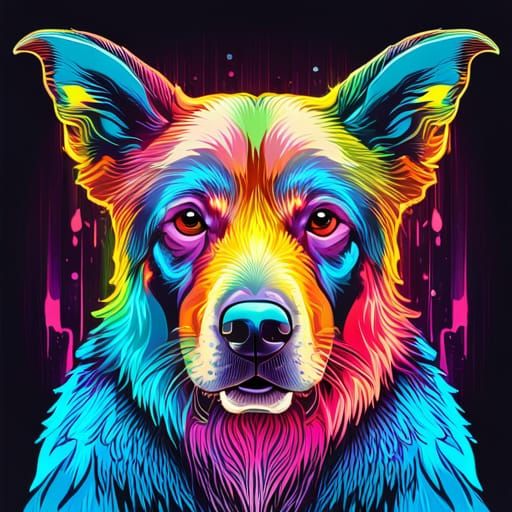 80s Synthwave Style Dog, Vivid Colors   AI Generated Artwork