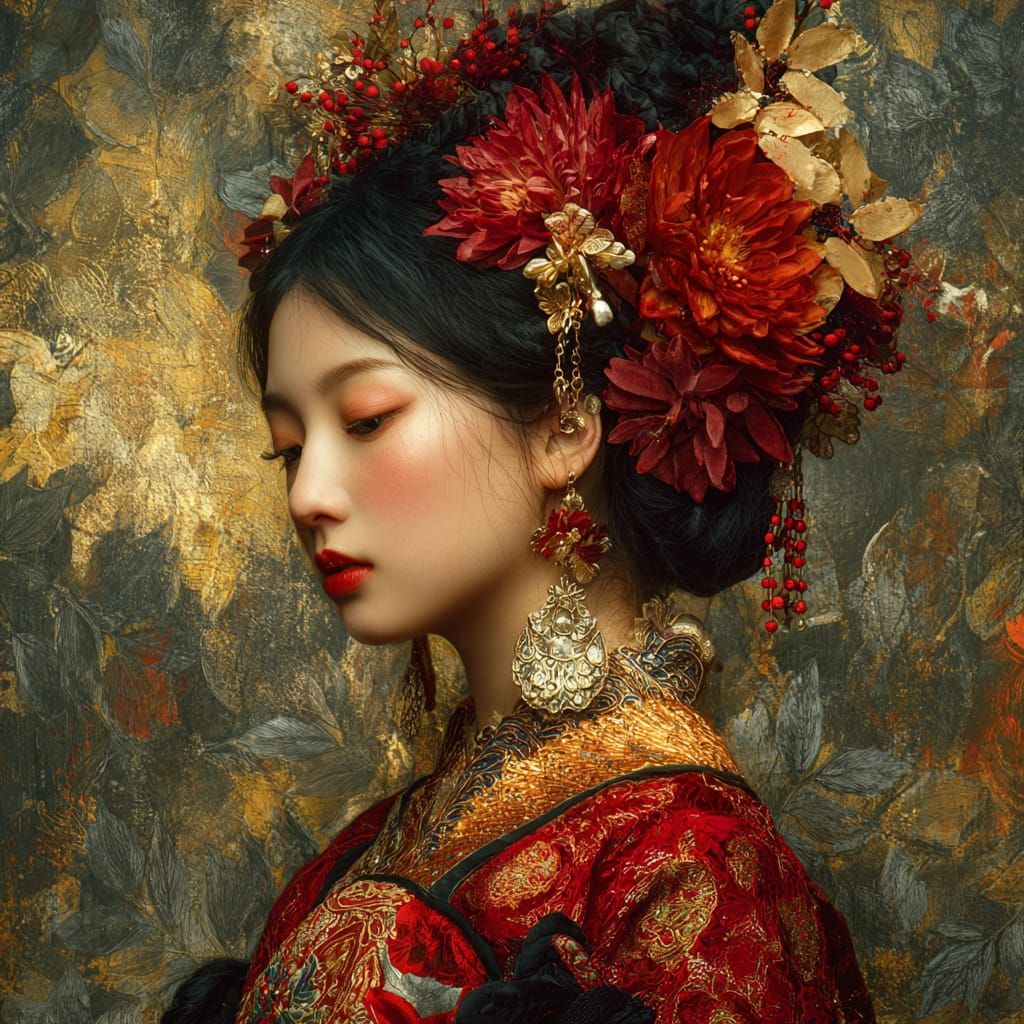 Crimson and Gold Eastern Portrait