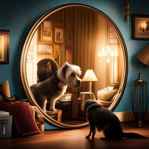 Dog looking into the Mirror of Erised.