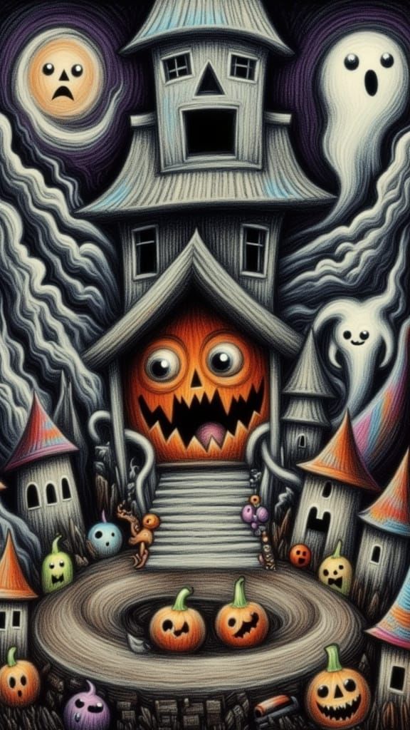 <lora:Crayon Doodles 2:1.0> Kid's drawing of a scary Halloween