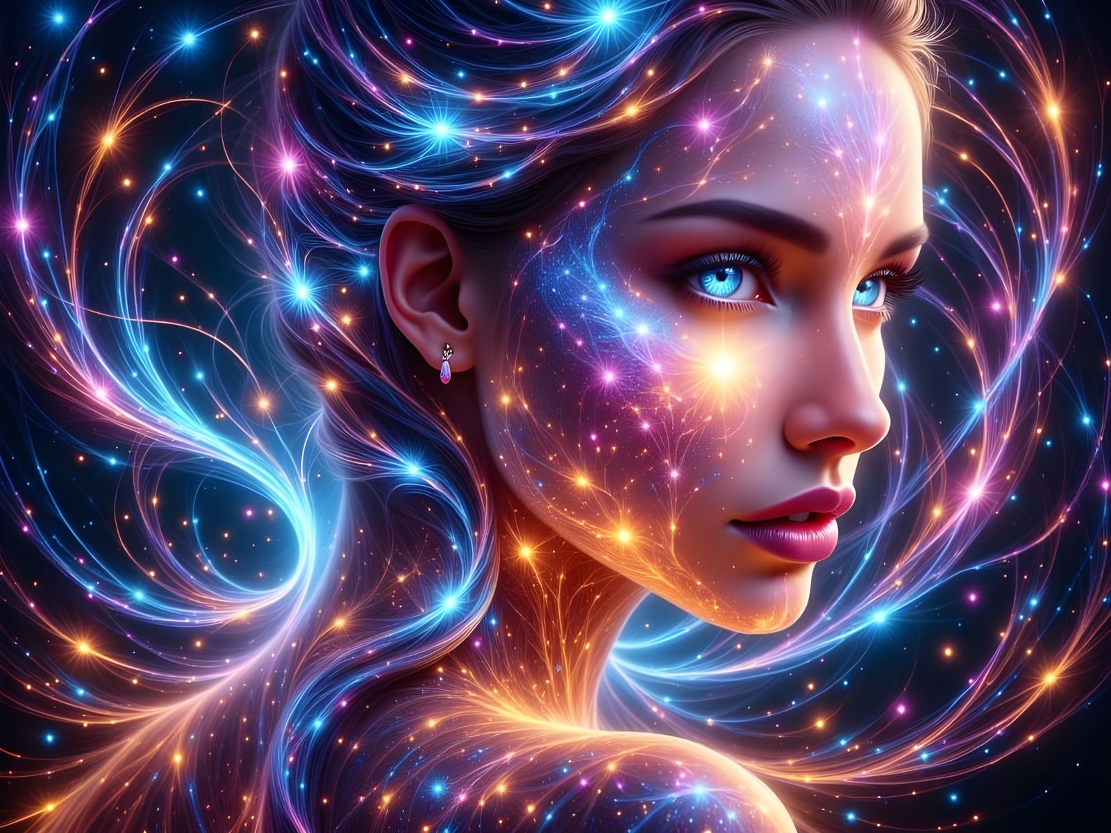 Surreal Goddess of the Pleiadian Galaxy in Hyperrealistic St...