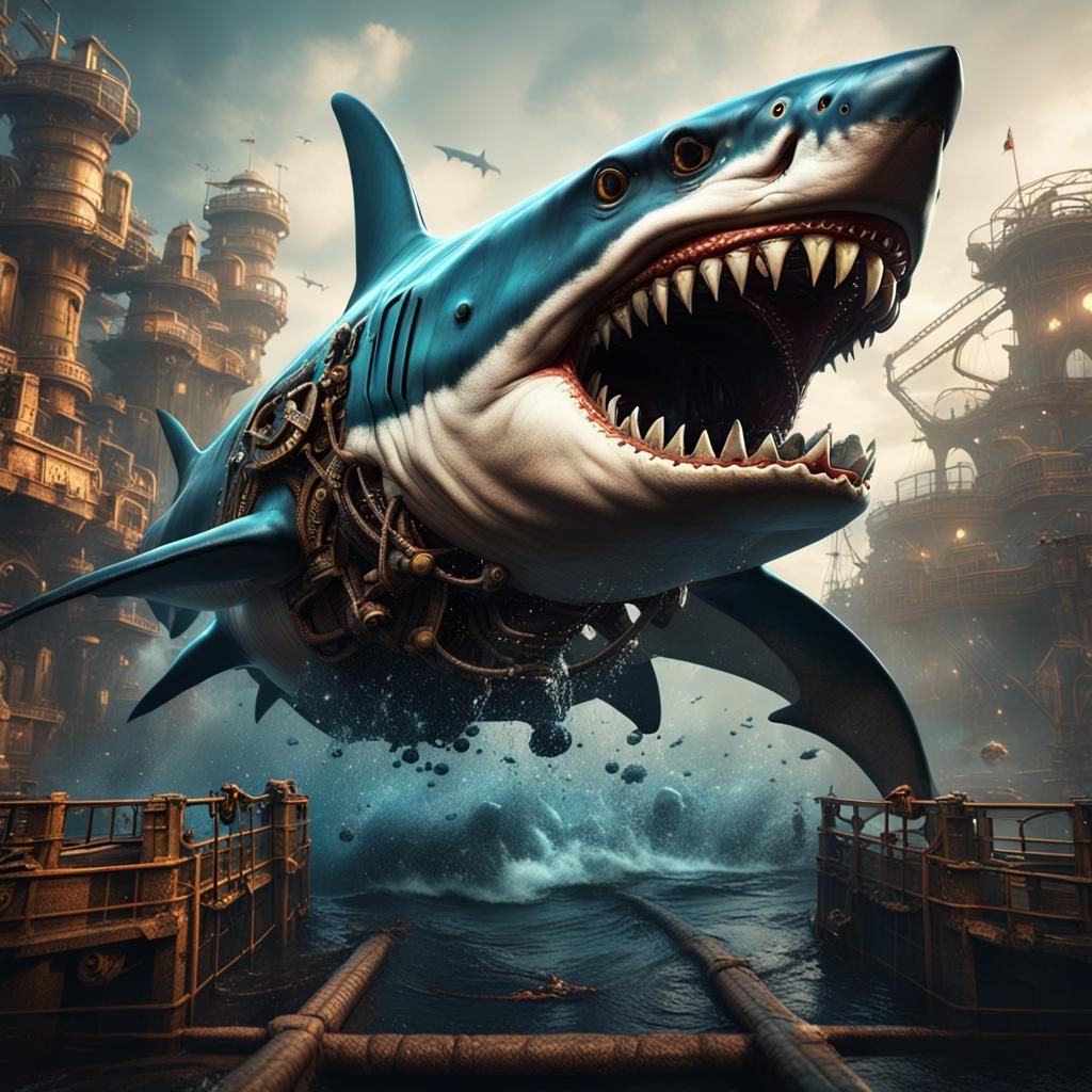 Steampunk Jaws Shark - AI Generated Artwork - NightCafe Creator