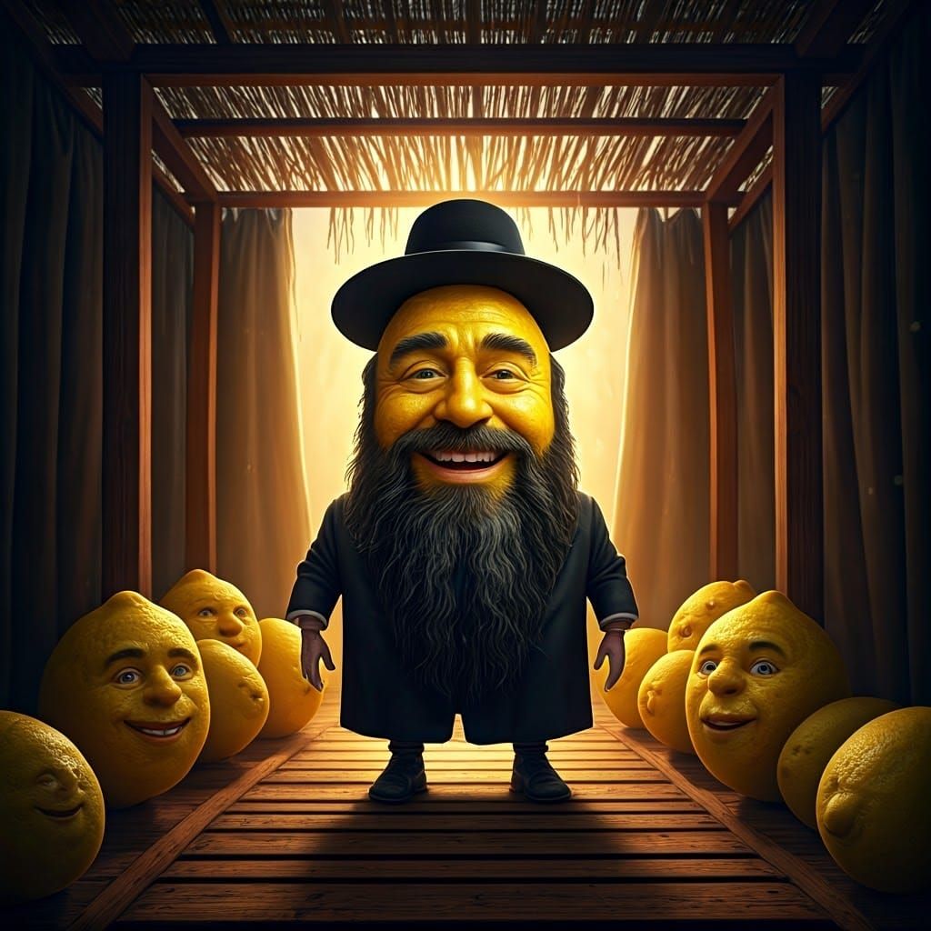 Miniature Citron Celebrates in Sukkah, Fantasy Concept Art