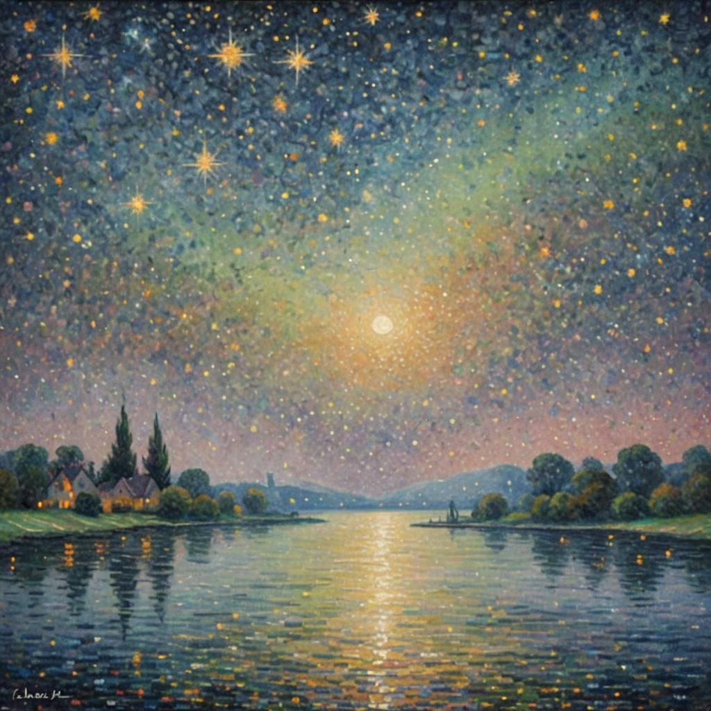 Ethereal, Pointillist-inspired depiction of a shimmering, st...