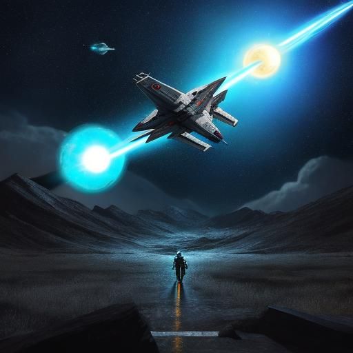 A fighter spaceship equipped with a dimensional portal