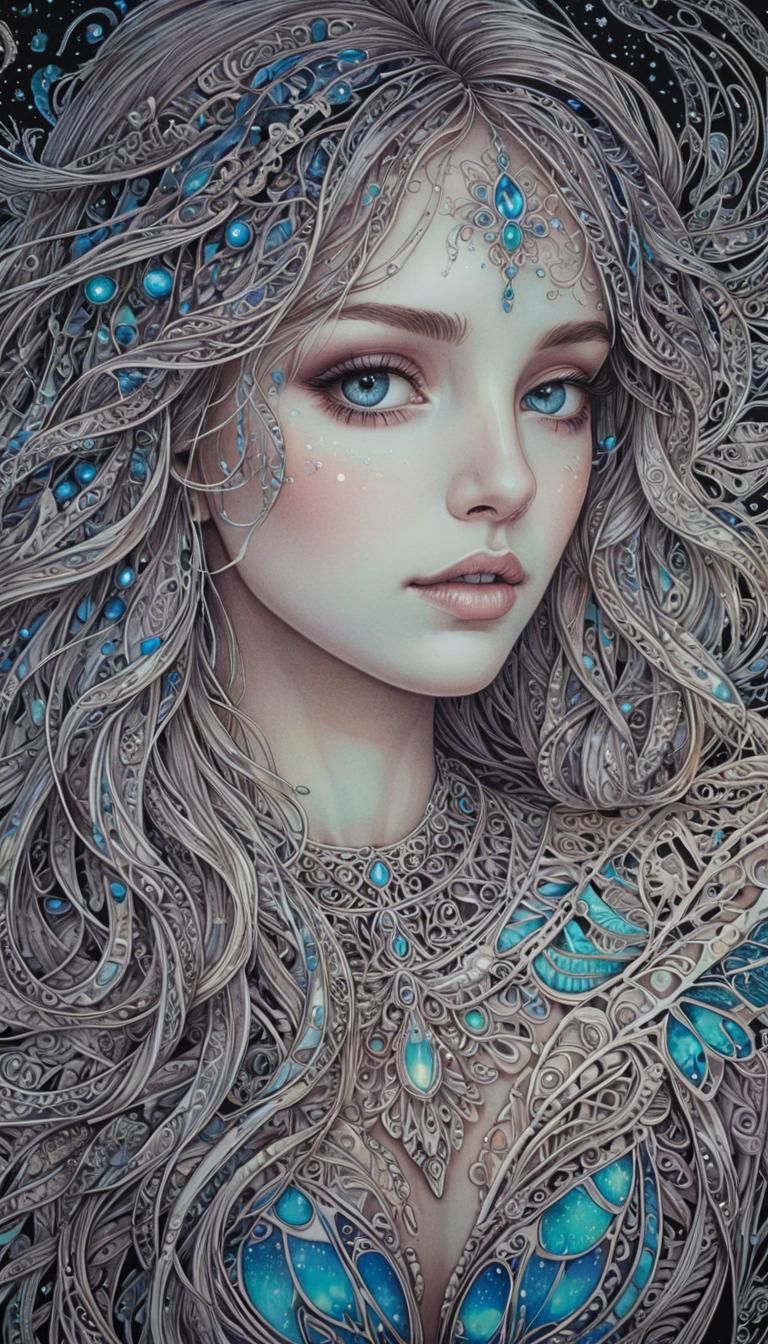 Bioluminescent Iridescent ultradetailed Zentangle Ethereal S...