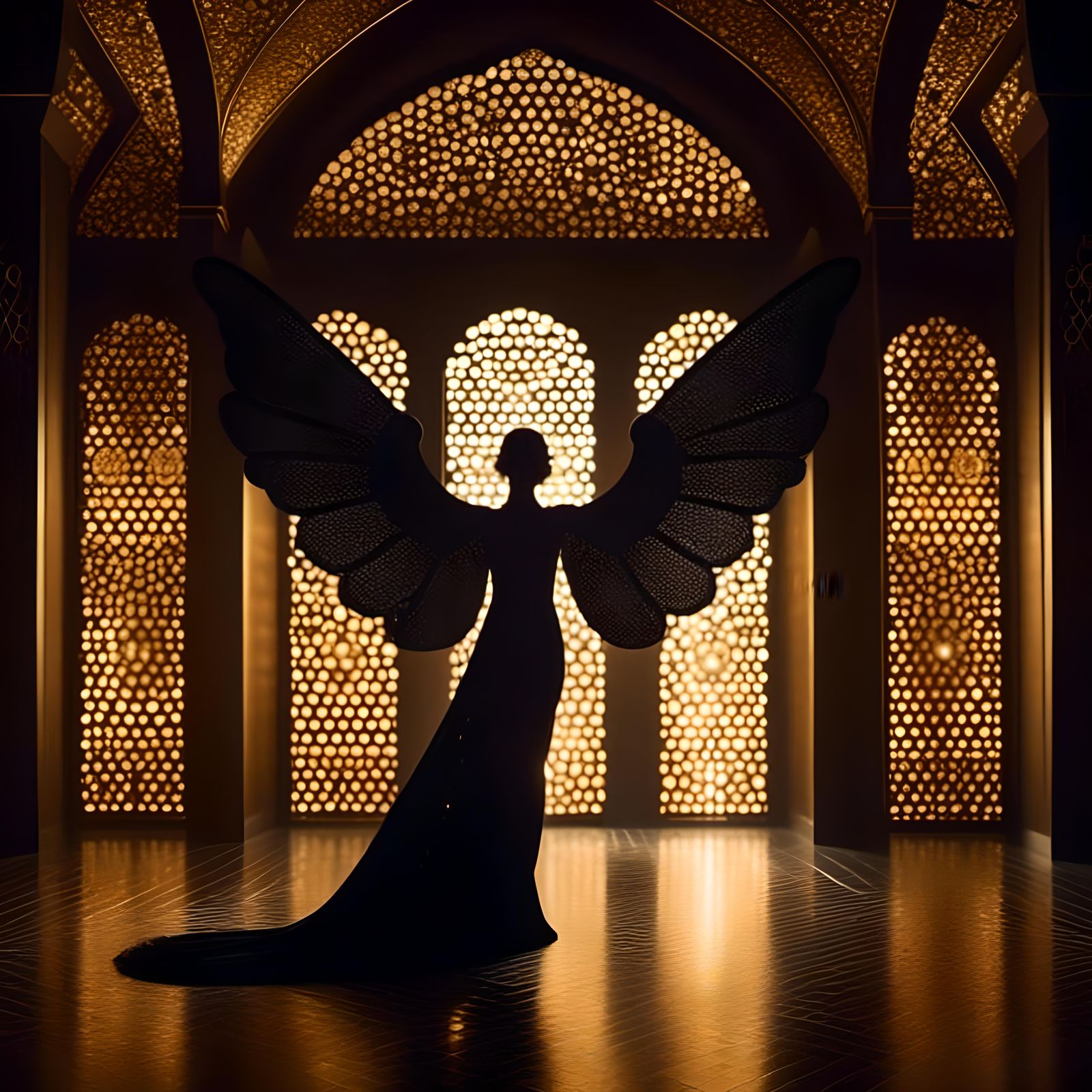 Winged Angel Silhouette in Islamic Architecture