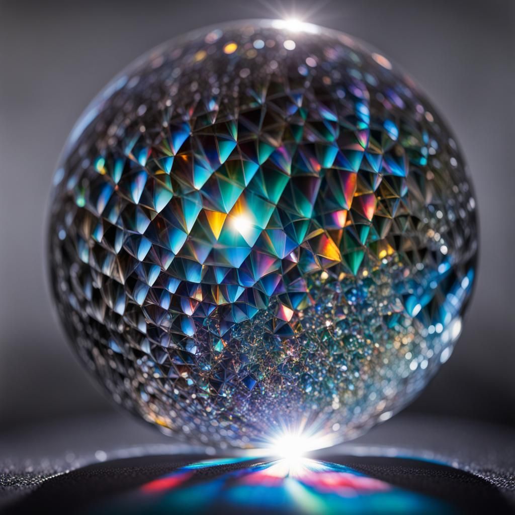 sphere, f/2.8, shimmering, prism refraction, sparkling