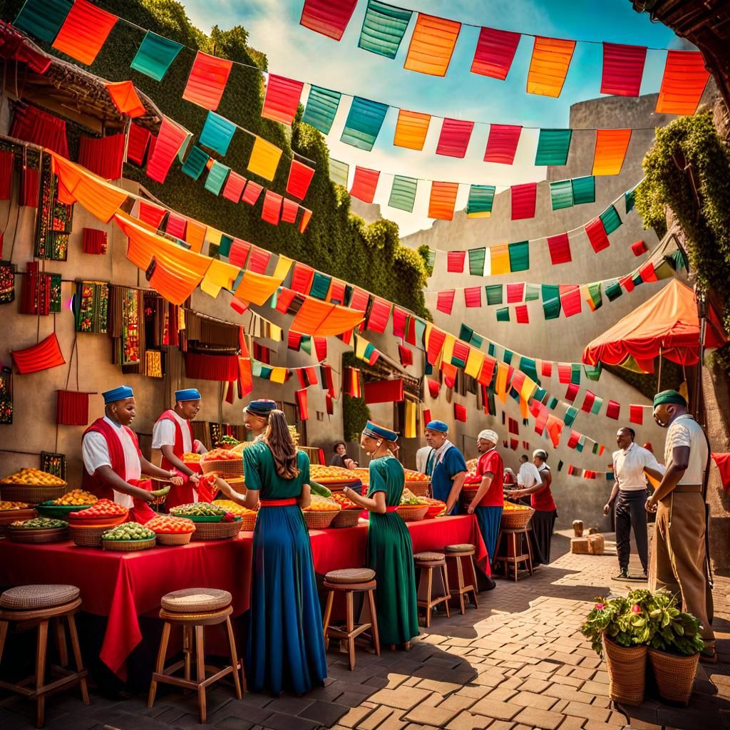 Vibrant Mexican Fiesta Food Stall in Cinematic Oil... - AI Art