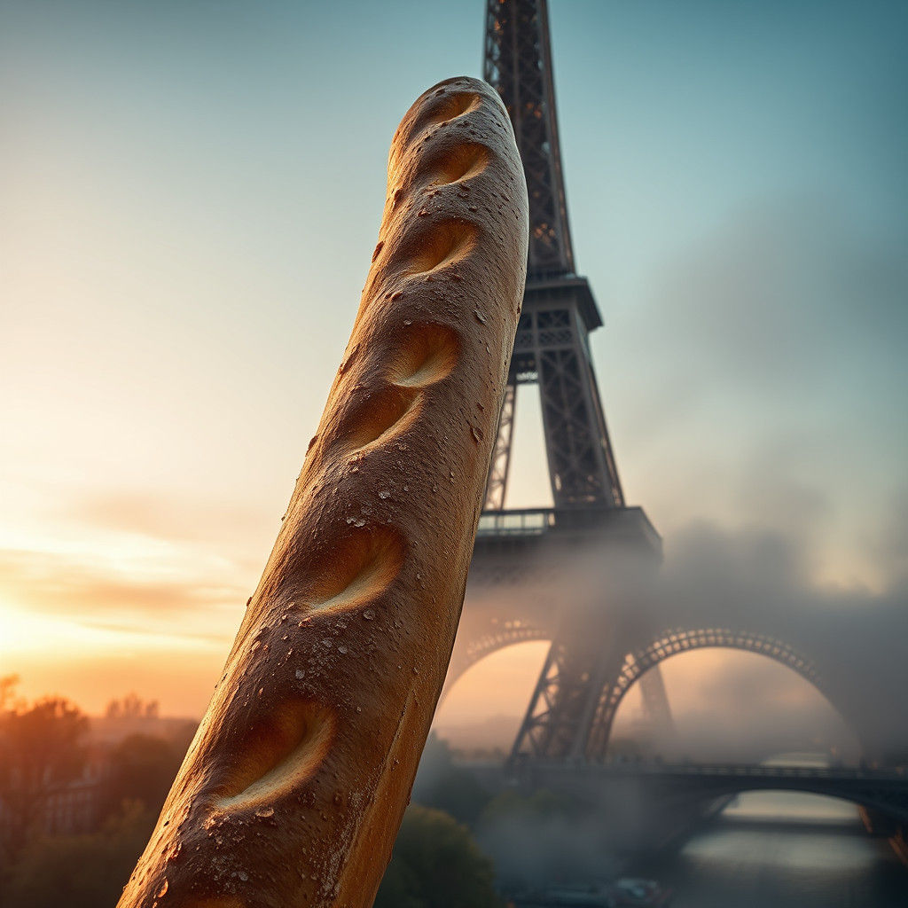 Giant Baguette Eiffel Tower: Photorealistic Digital Art