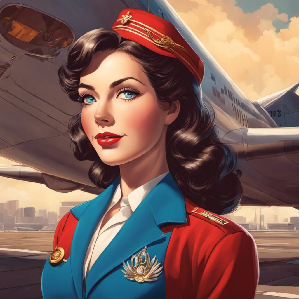 1950s Air Hostess Woman 3.0 - AI Generated Artwork - NightCafe Creator