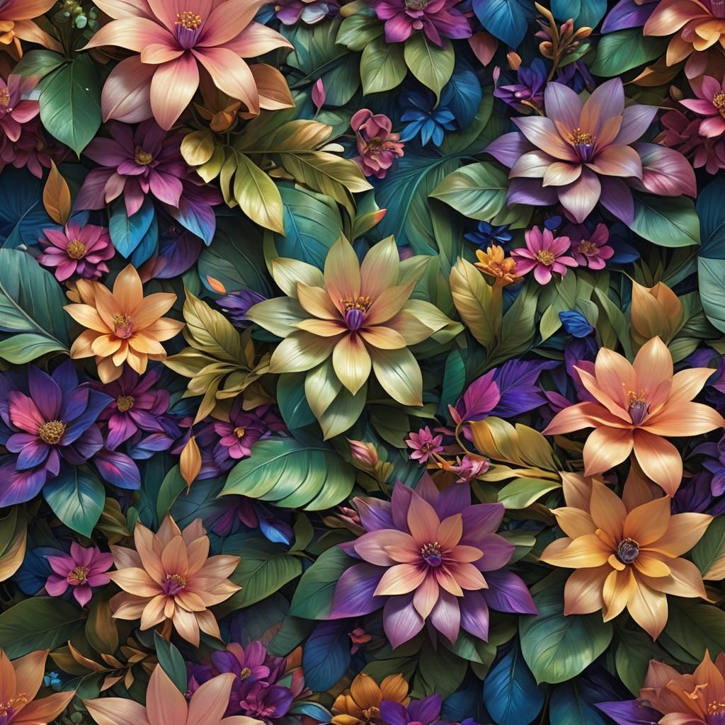 Swirling Hues on Exotic Flowers, Digital Painting