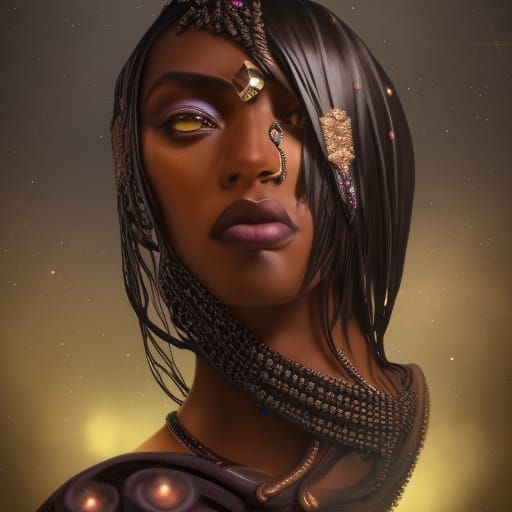 Attractive dark skinned black androgynous person, Wiccan bac...