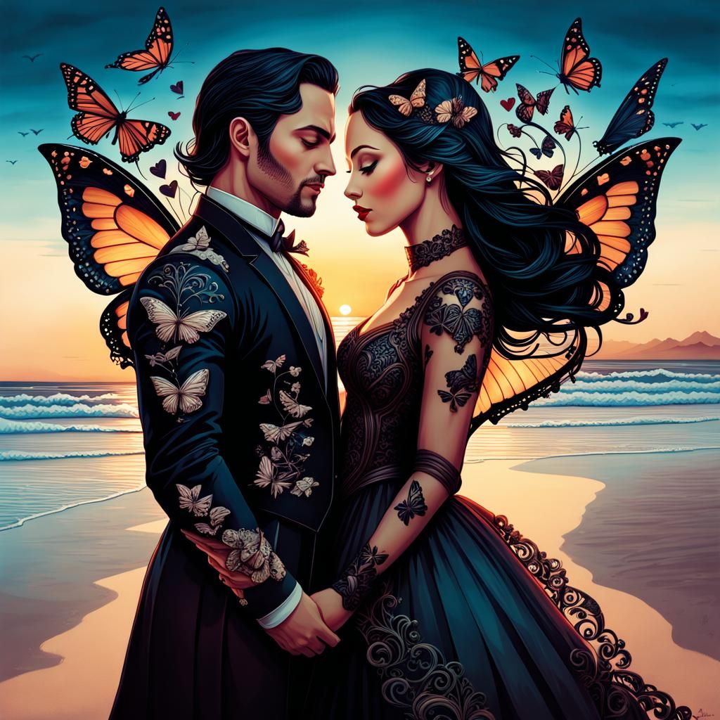 Gothic Couple  love and happy, two parts in one art, double ...
