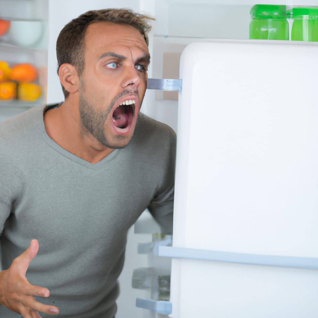 Man yelling at his refrigerator