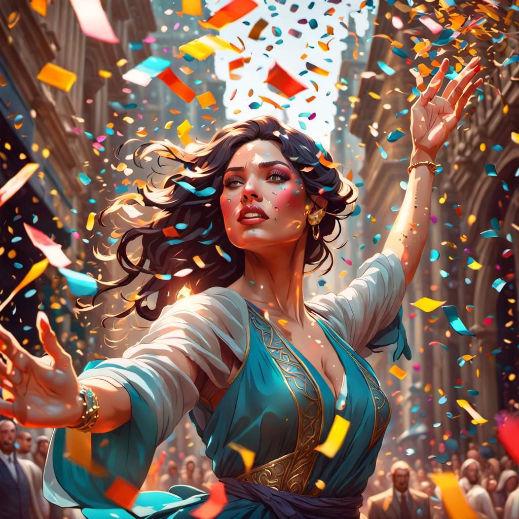 beautiful woman catching confetti   by @SorinV