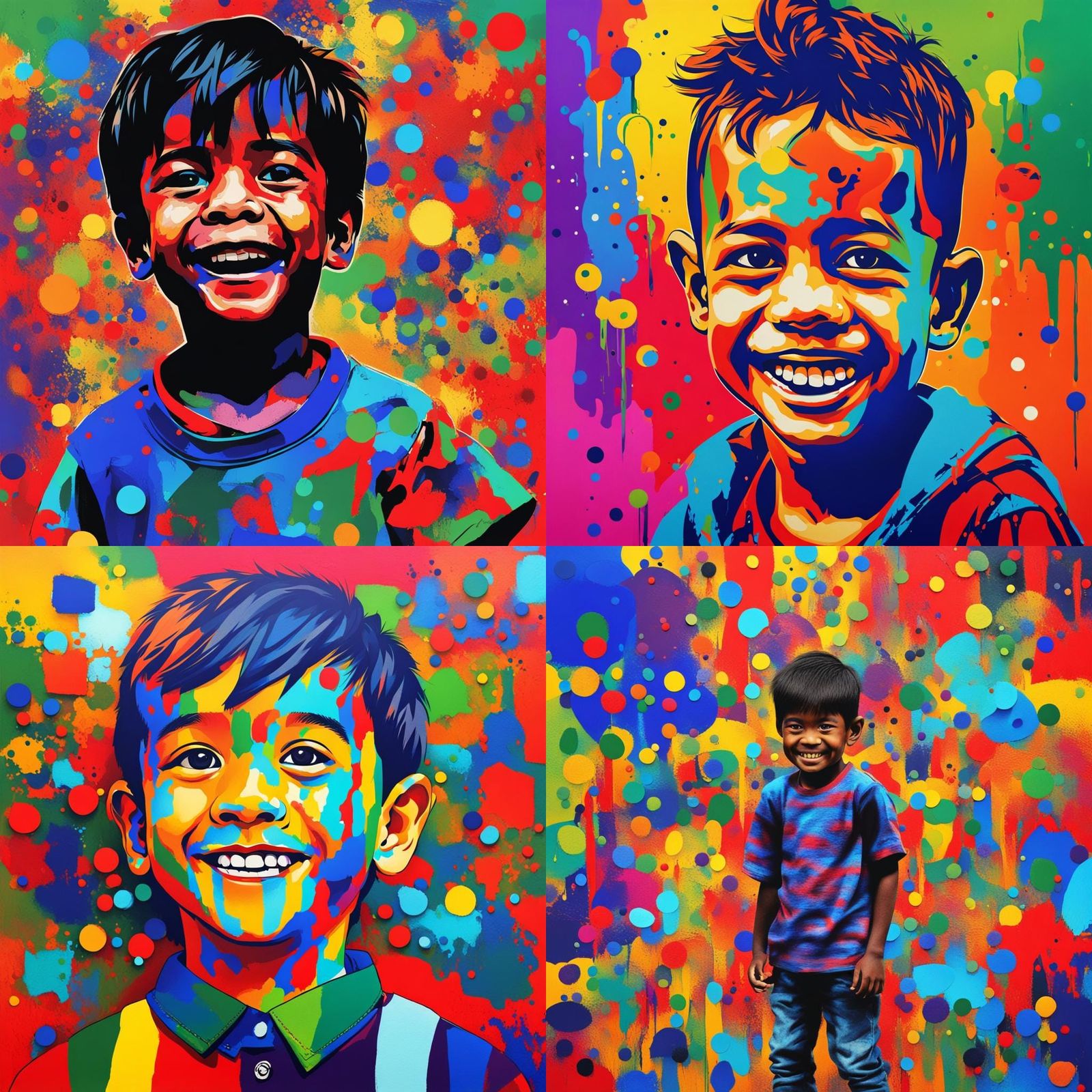 Make a boy multi coloured background with smile and looks wa...