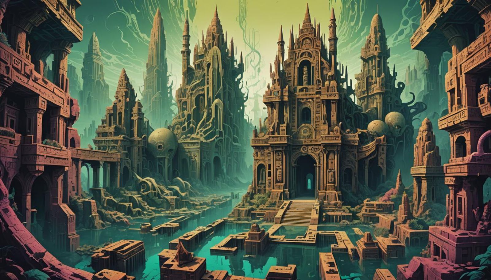 The sunken city of R’lyeh, lost city, disturbing hieroglyphs, Cyclopean ...