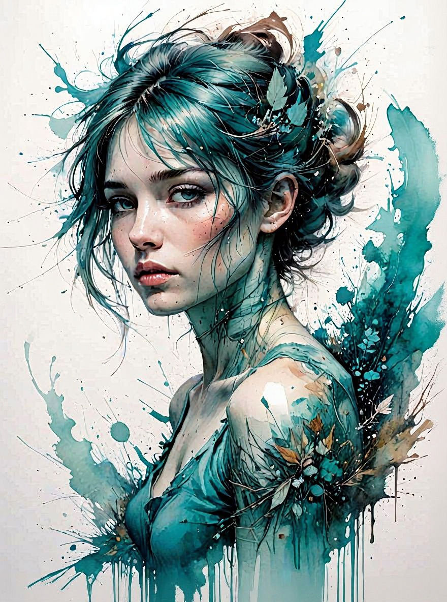 Turquoise misty chaotic seascape at Turquoise hour. 