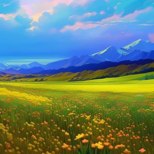 a field covered by flowers - AI Generated Artwork - NightCafe Creator