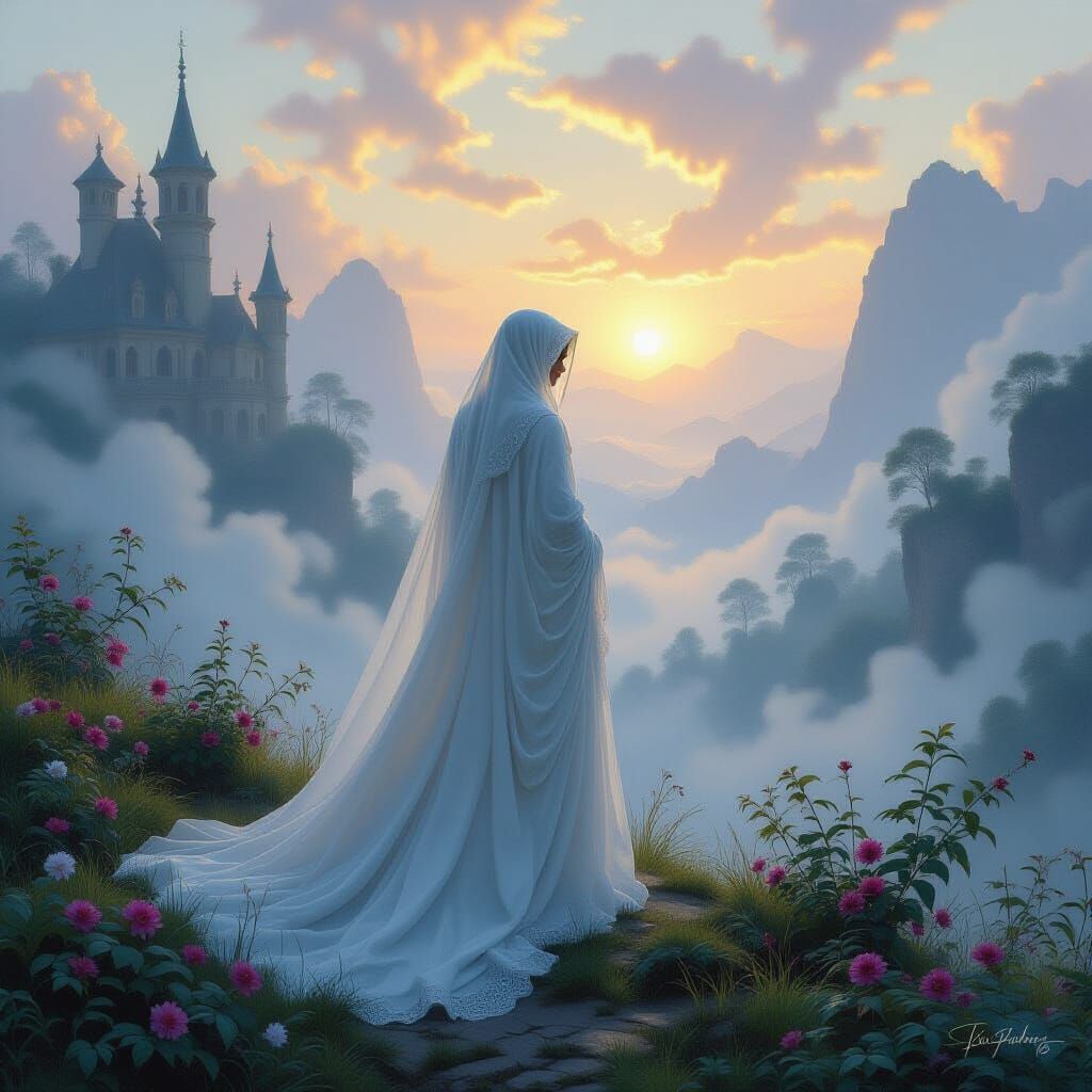 Ethereal Figure in Dreamlike Landscape