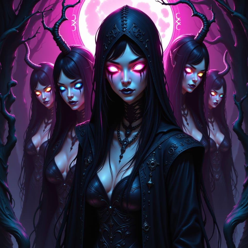 Within the darkness lie hidden creatures with glowing eyes that are mysterious, magical, dangerous, awful fae. <lora:TeXtur3Z-6:1.0>