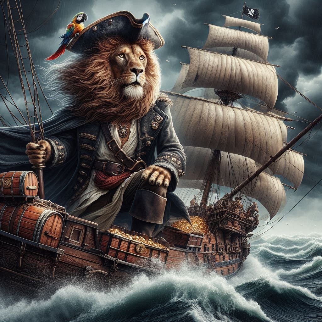 „Mutiger  Löwen-Pirat segelt durch stürmische Meere, jagt Schätze, trotzt Gefahren und leben das Piratenabenteuer“ ...  by @bedisi yseven
