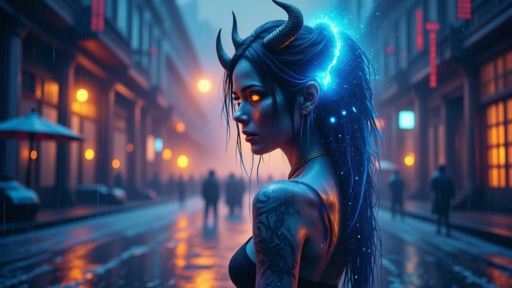 Blue-Skinned Mystic Dissolving into Cosmic Rainbow