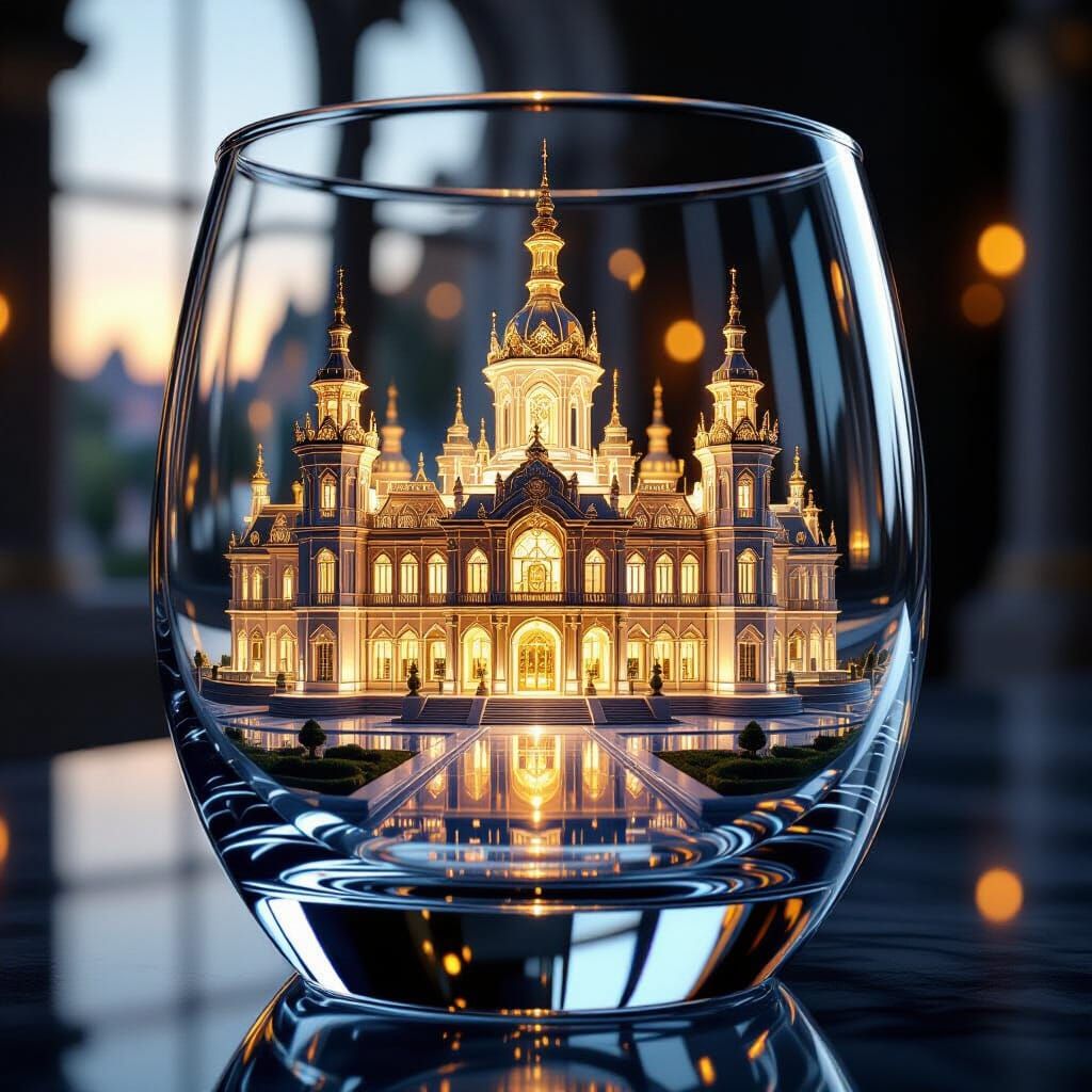 Hyperrealistic Palace Inside Crystal Glass