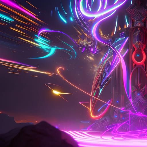 Neon Goddess Concept Art in Dramatic Lighting