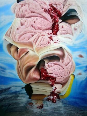 A bleeding brain pain ice cream headache brutal hyperrealism