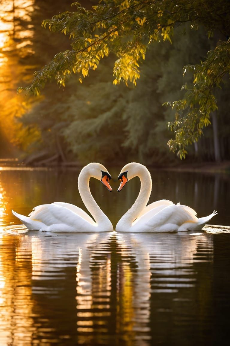 Love's Reflection: A Serene Sunset with Swans