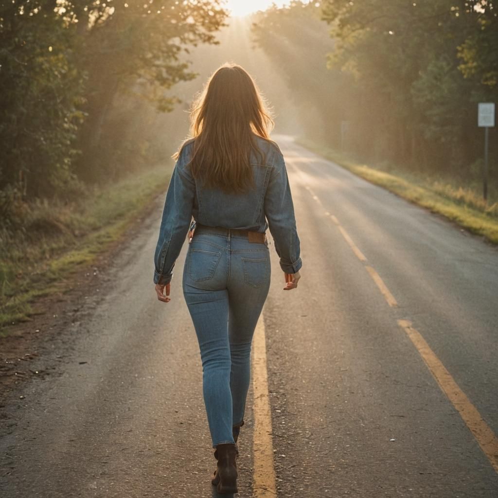Girl Walks at Sunrise: Cinematic Film Still