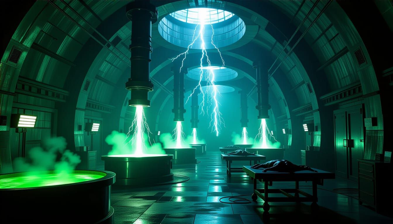 Supervillain Hideout – Frankenstein’s Underground Lab
A sprawling subterranean laboratory, filled with giant tesla coils sparking electricit...