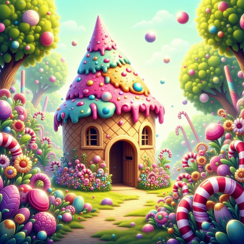 Ice Cream Cone Home with a cute garden <lora:GemmyGem:1.0>