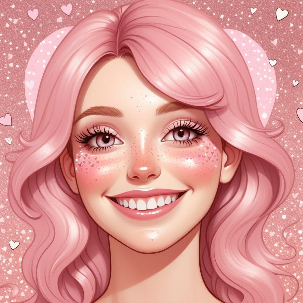 Whimsical Cartoon Portrait with Hearts