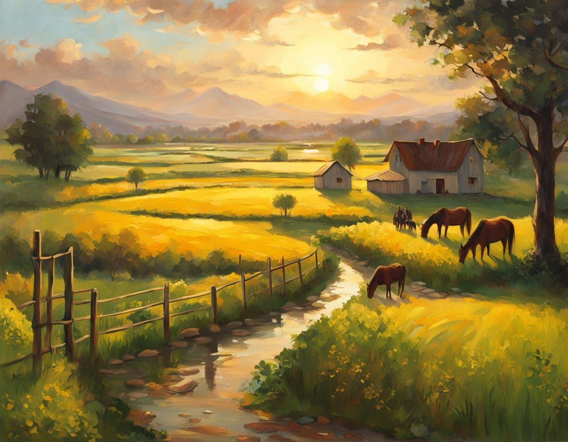 Picturesque Aerial View of Rice Fields in Impressionist Styl...