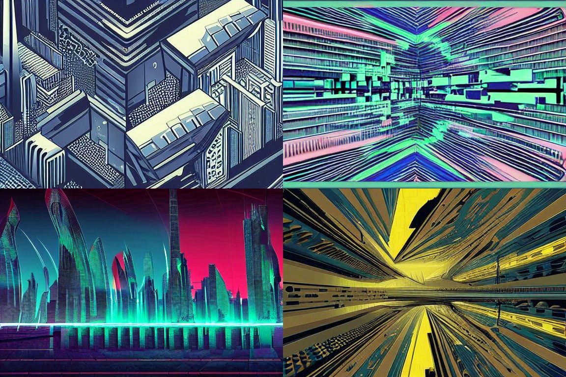 Sci-fi city in the style of Abstract illusionism