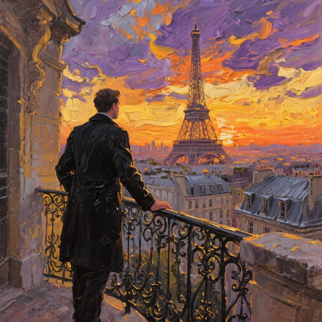 Eiffel Tower Sunset: Impasto Oil Painting