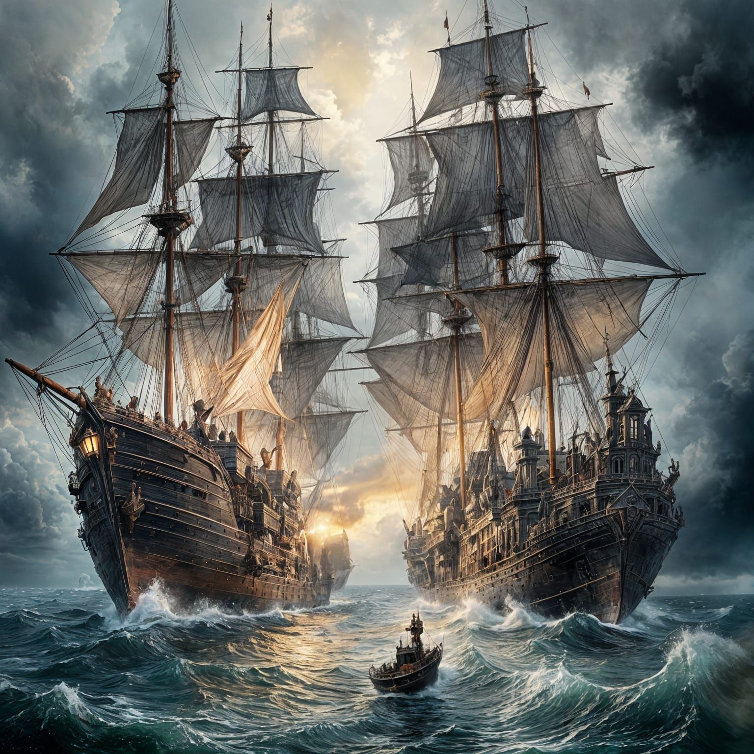 Gothic Ships Clash in Impasto Naval Battle