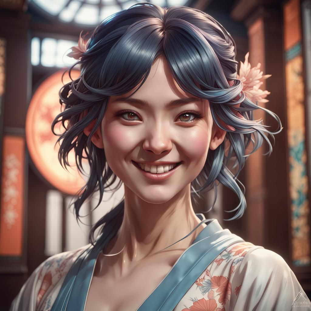 Japanese female holding clever smiling psychotically AI Generated