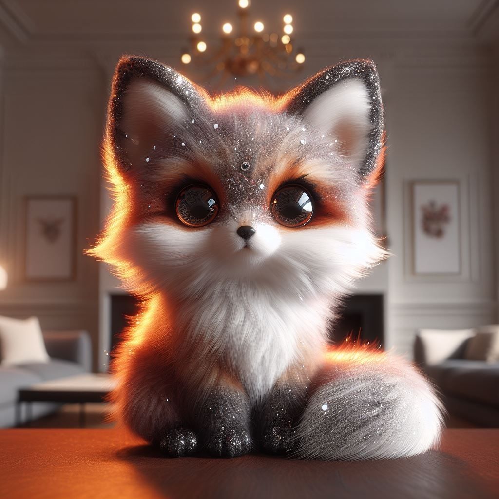 adorable chibi fox made of patronus and glittering magellanic clouds
