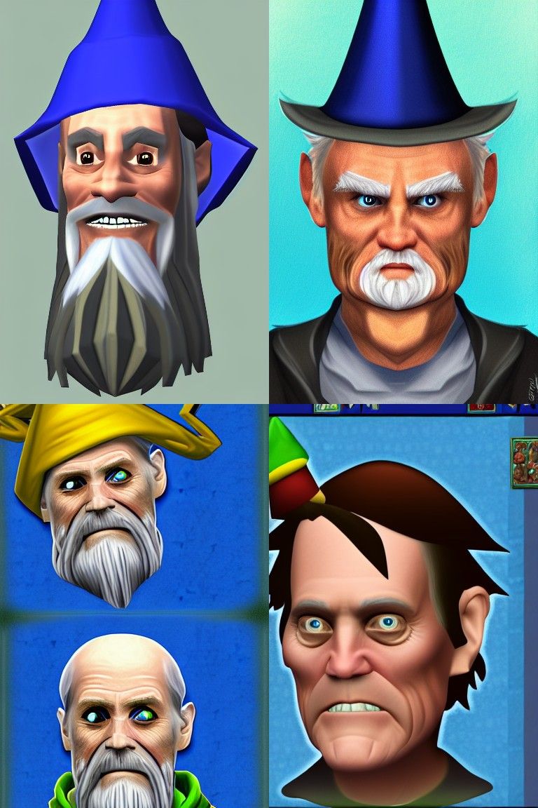 Portrait of Jim Carrey as The Wise Old Man from Runescape, blue