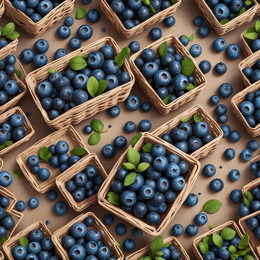 Kawaii style Blueberries in a square basket minimalist