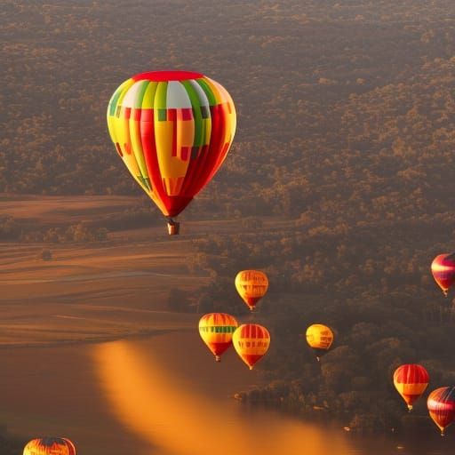 balloons::1 floating in the sky::1 at sunset::2