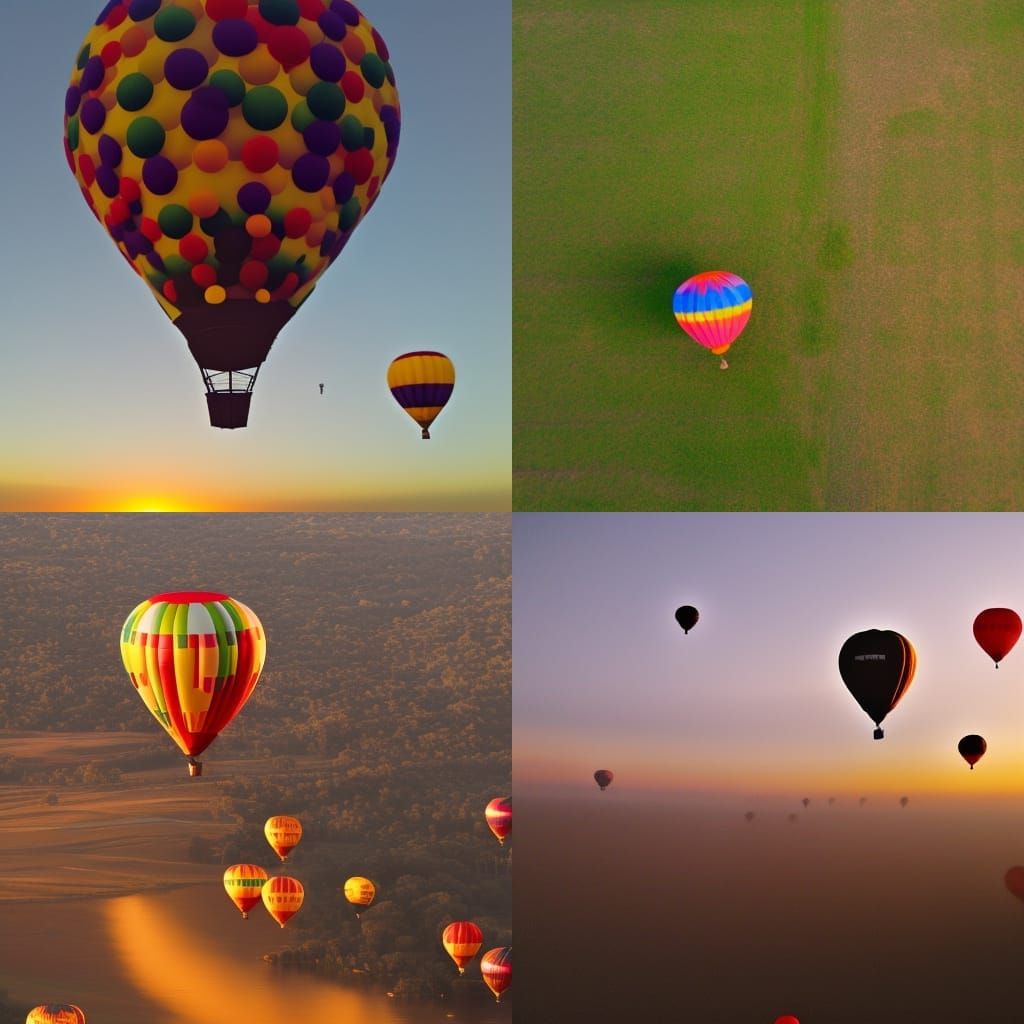 balloons::1 floating in the sky::1 at sunset::2