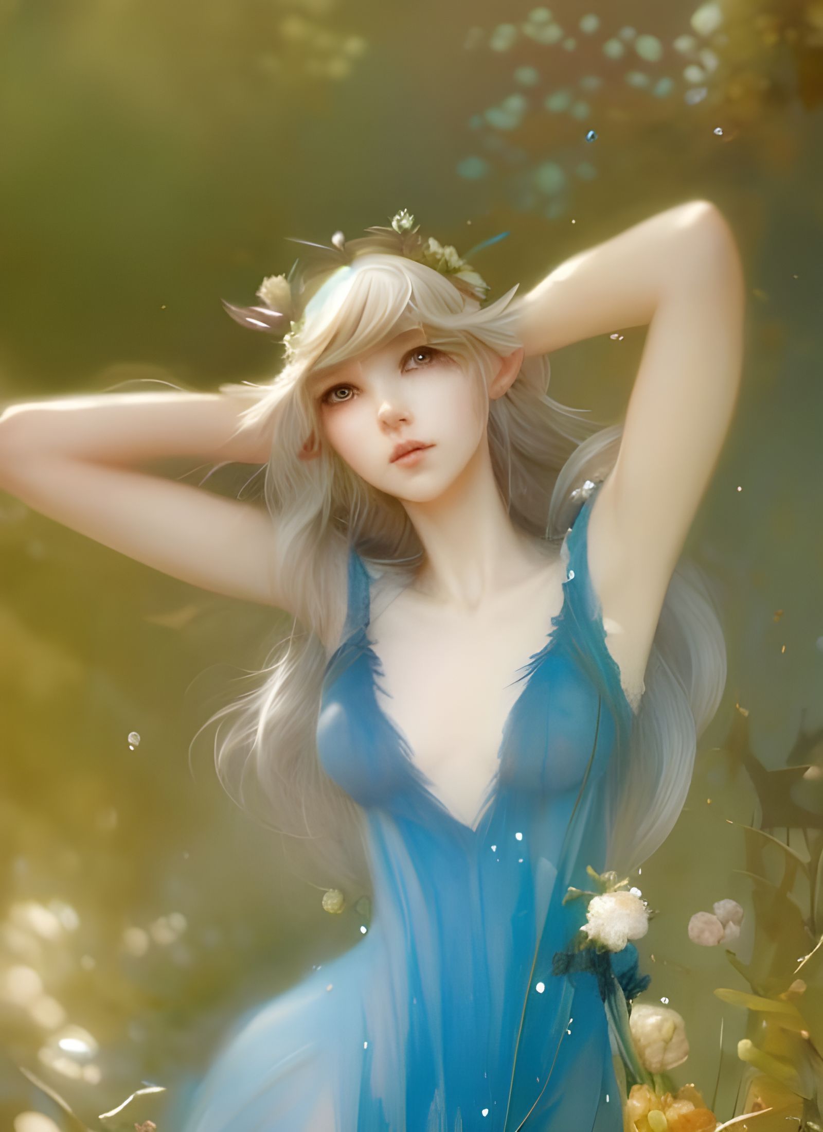 head and shoulders portrait of beautiful forest elf, detaile...