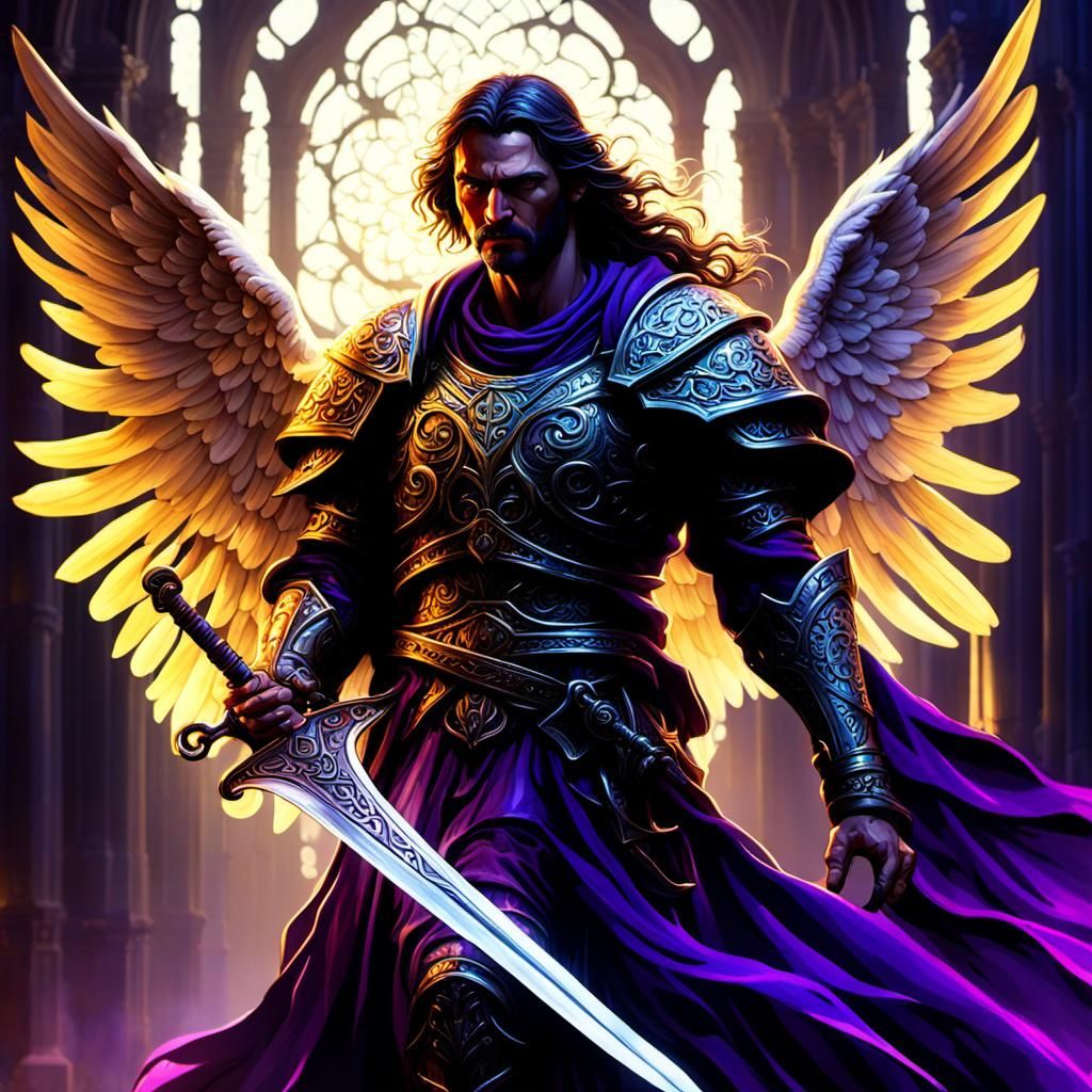 An Angel, clothed in light, weilding the Sword of God.